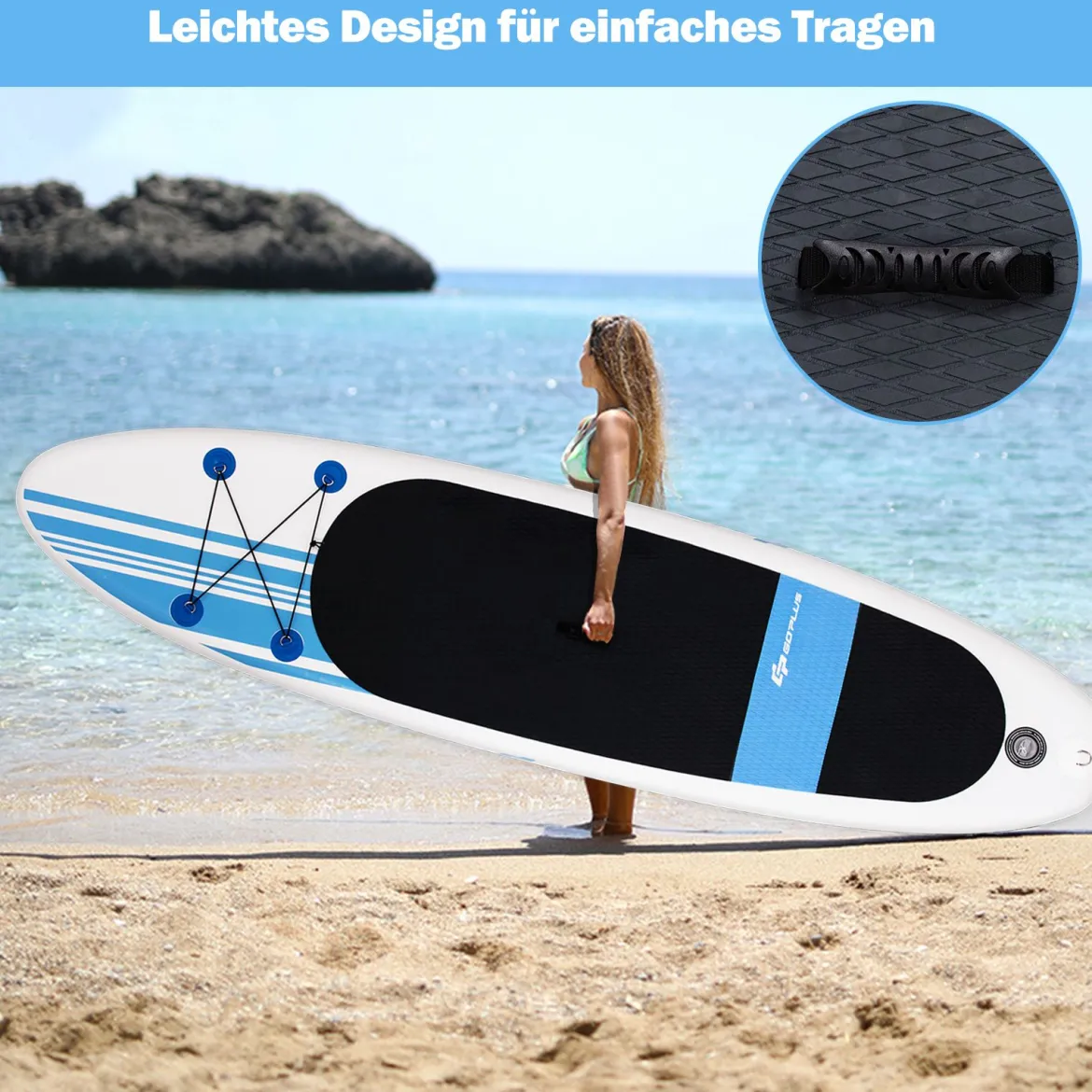 Paddlebrett Aufblasbares Stand Up Surfboard Set Blau und Weiß 305 x 76 x 15 cm