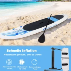 Paddlebrett Aufblasbares Stand Up Surfboard Set Blau und Weiß 305 x 76 x 15 cm
