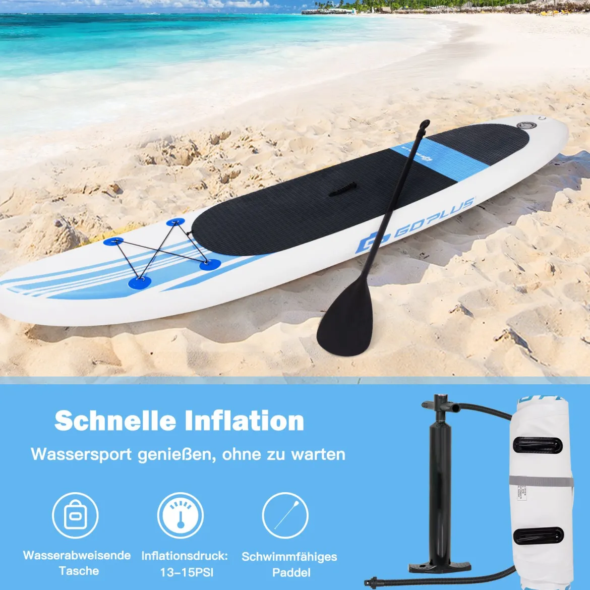 Paddlebrett Aufblasbares Stand Up Surfboard Set Blau und Weiß 305 x 76 x 15 cm