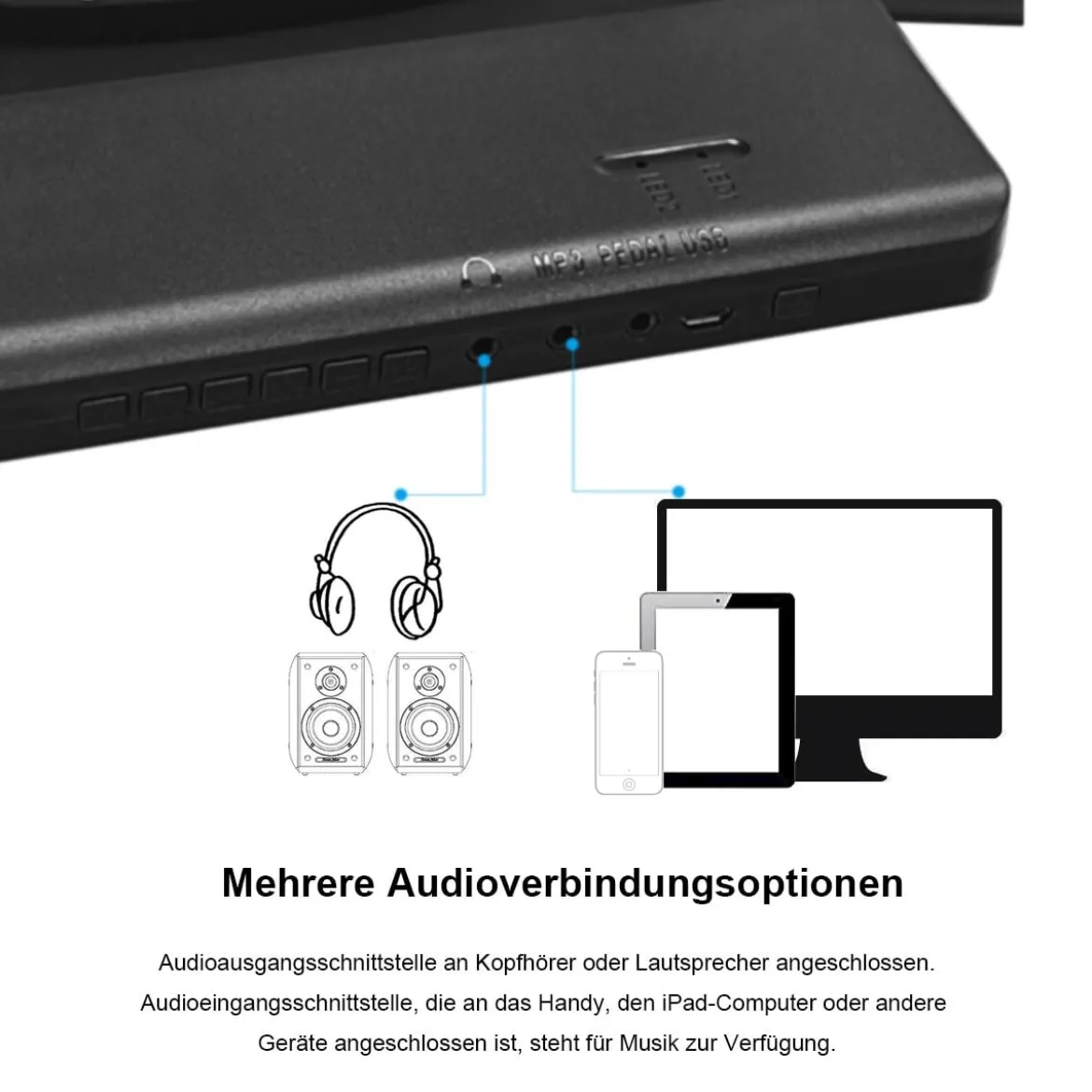 9 Pads E-Drum Roll-Up-Trommel inkl. Pedale & Drumsticks für Kinder und Anfänger Schwarz