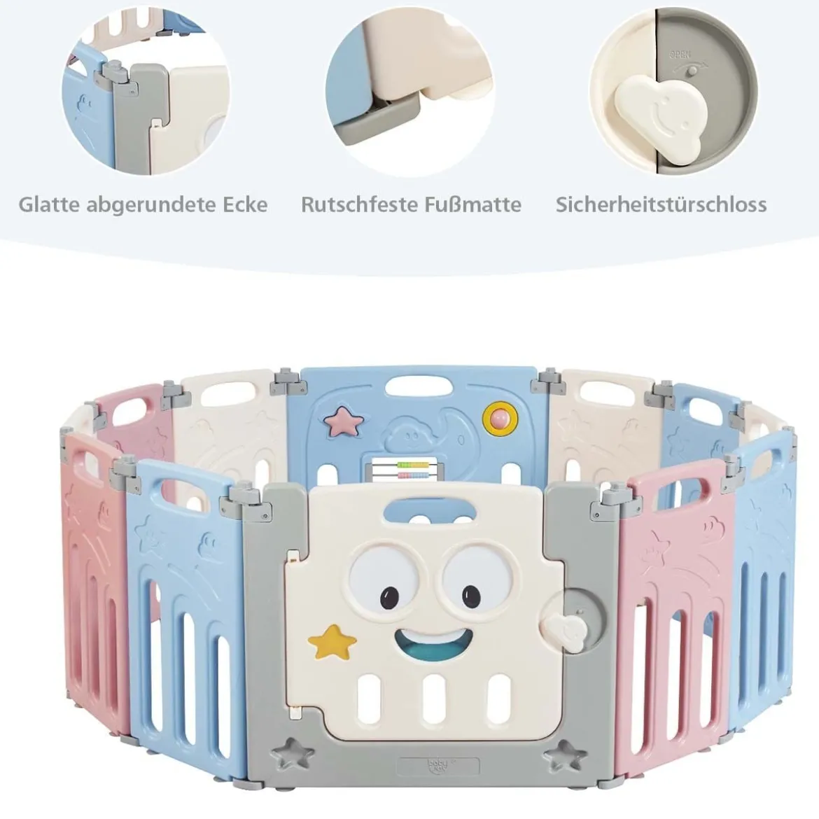 12 Paneele Laufgitter Baby Laufstall Absperrgitter Krabbelgitter