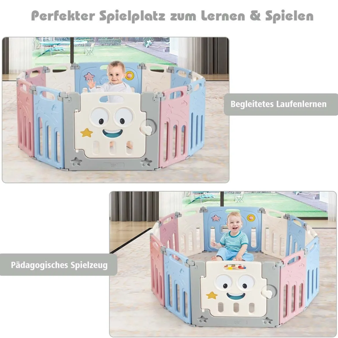 12 Paneele Laufgitter Baby Laufstall Absperrgitter Krabbelgitter