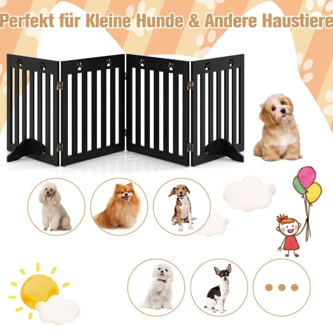 4 Paneelen Absperrgitter Hunde Schutzgitter klappbar Treppengitter 203 x 60 x 1,5 cm Braun