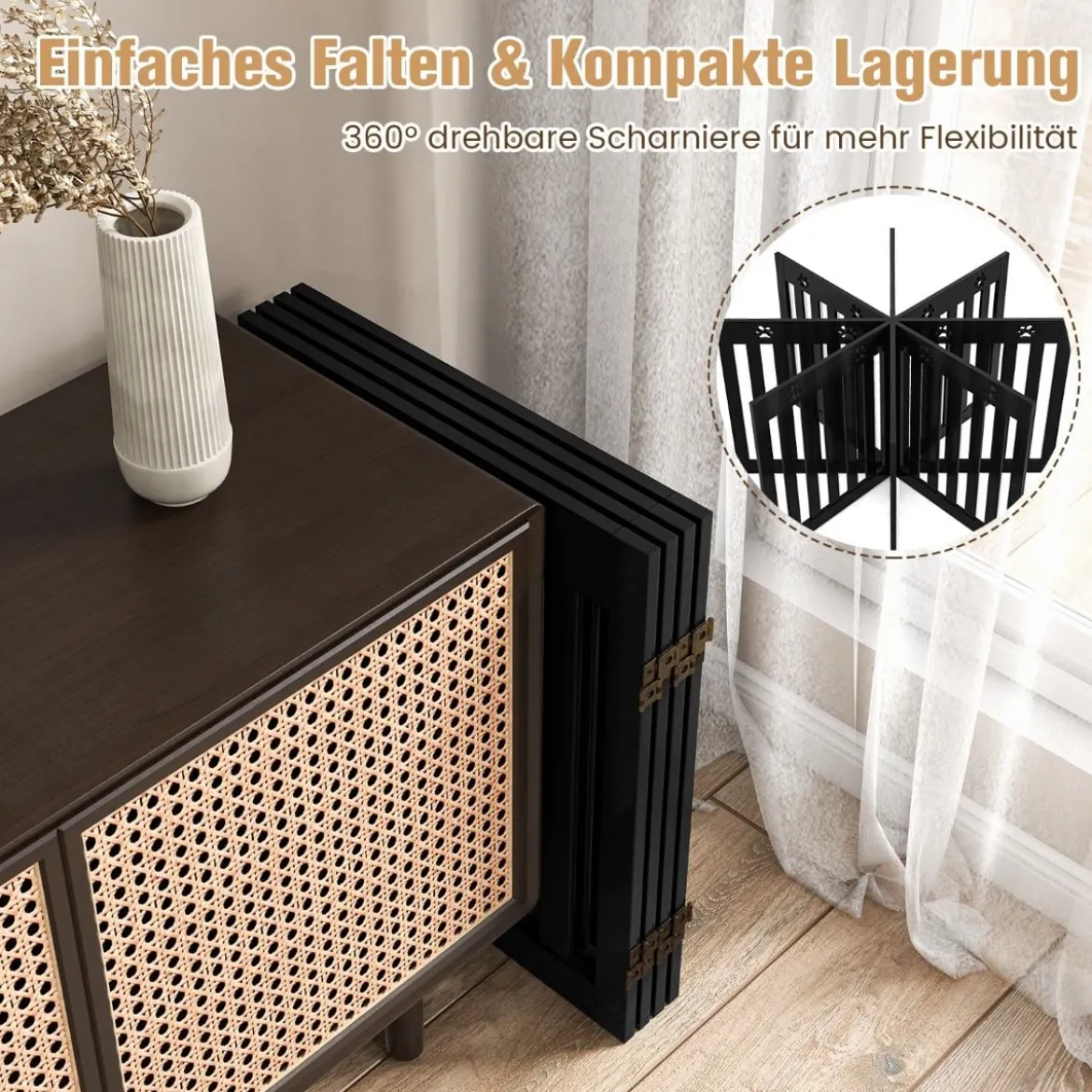 4 Paneelen Absperrgitter Hunde Schutzgitter klappbar Treppengitter 203 x 60 x 1,5 cm Braun