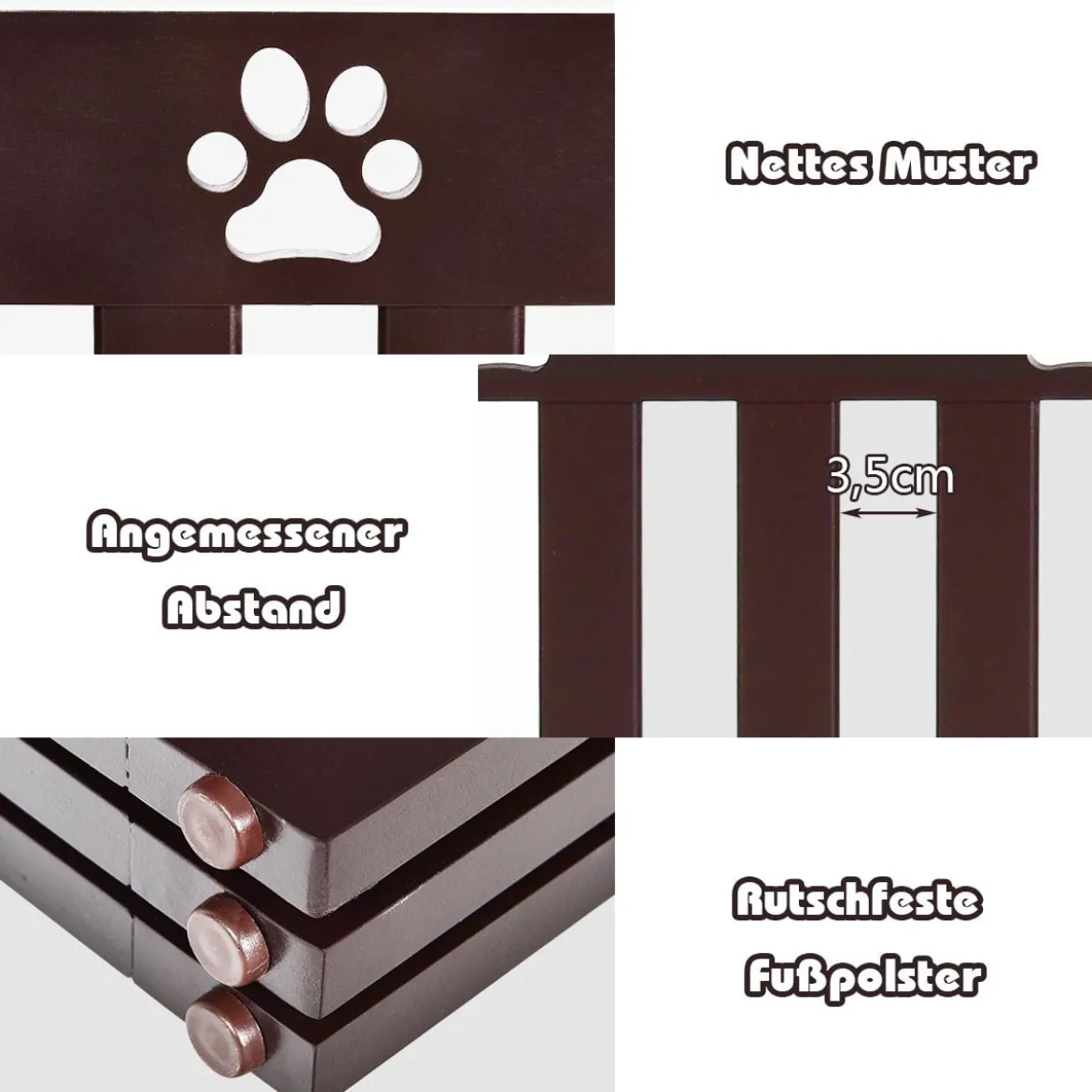 3 Paneelen Absperrgitter Hunde Schutzgitter klappbar für Haustiertor 151,5 x 60 x 1,5 cm Braun