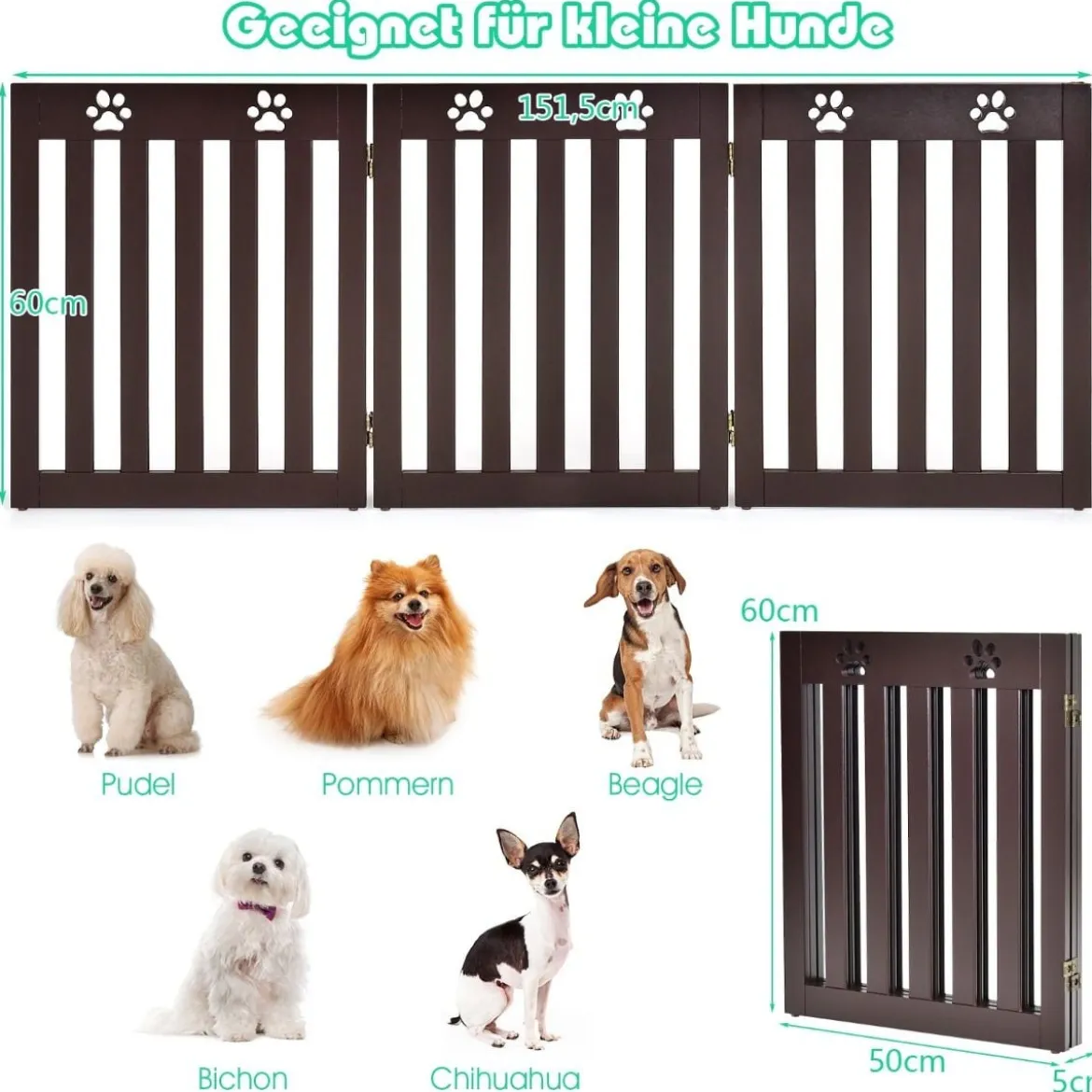 3 Paneelen Absperrgitter Hunde Schutzgitter klappbar für Haustiertor 151,5 x 60 x 1,5 cm Braun