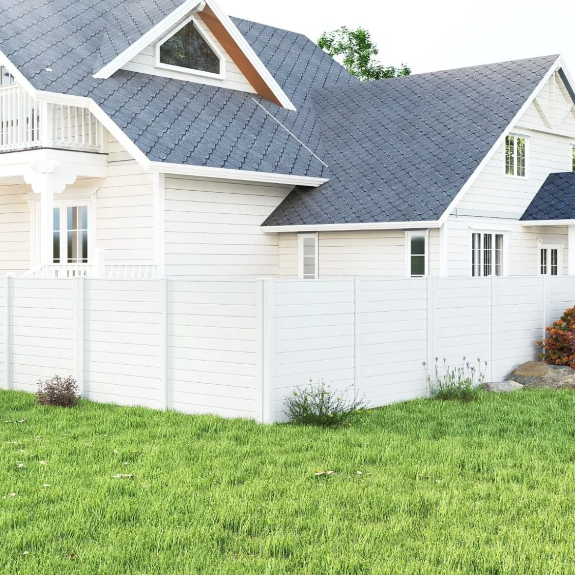 2 Paneele Sichtschutzzaun 123 x 123 cm Gartenzaun PVC mit 3 verzinkte Metall-Erdspieße Weiß