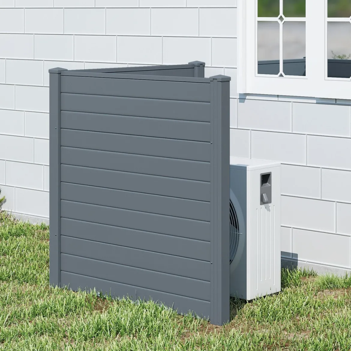 2 Paneele Sichtschutzzaun 123 x 123 cm Gartenzaun PVC mit 3 verzinkte Metall-Erdspieße Grau