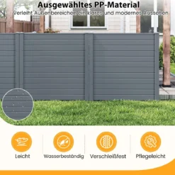 2 Paneele Sichtschutzzaun 123 x 123 cm Gartenzaun PVC mit 3 verzinkte Metall-Erdspieße Grau