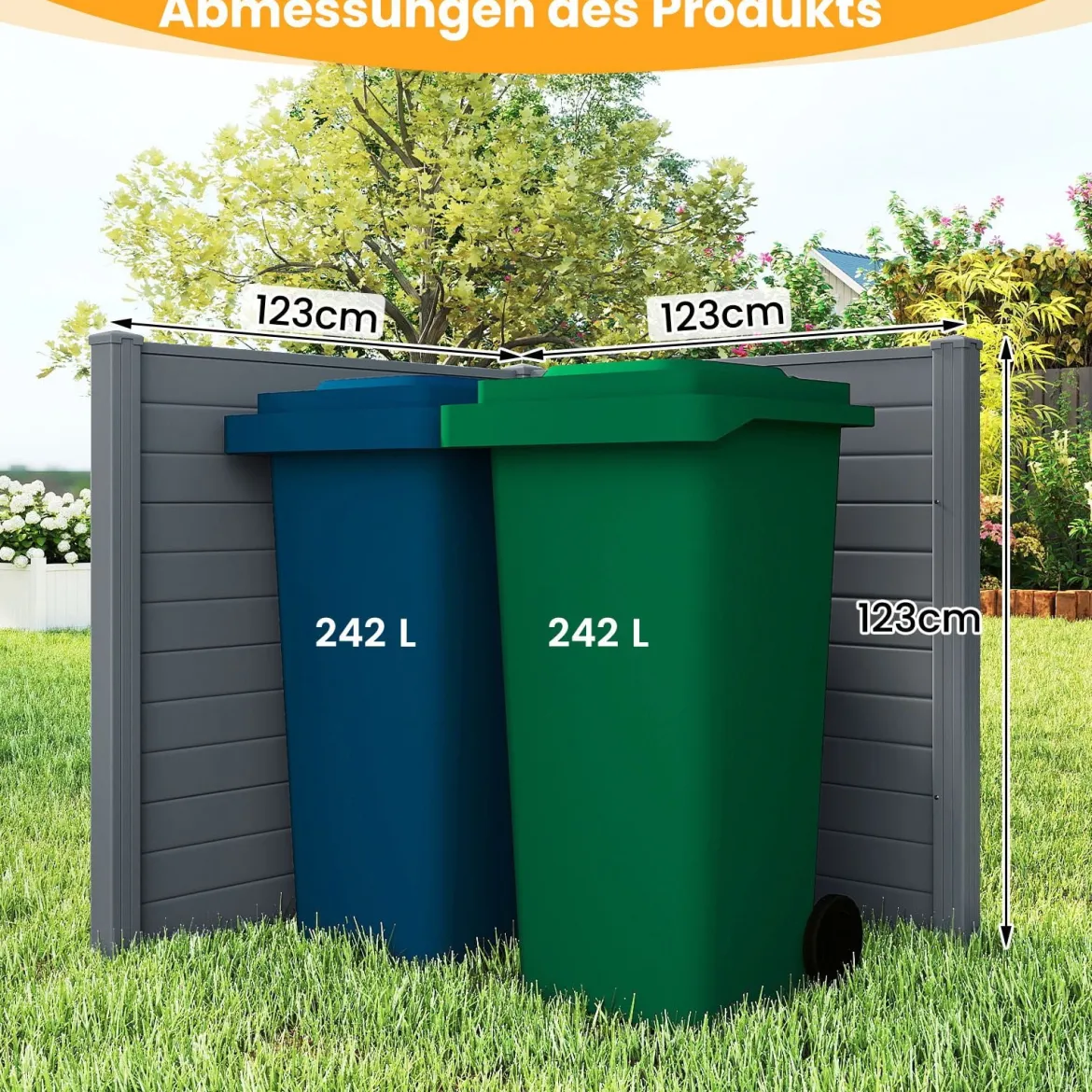 2 Paneele Sichtschutzzaun 123 x 123 cm Gartenzaun PVC mit 3 verzinkte Metall-Erdspieße Grau