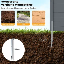 2 Paneele Sichtschutzzaun 123 x 123 cm Gartenzaun PVC mit 3 verzinkte Metall-Erdspieße Grau
