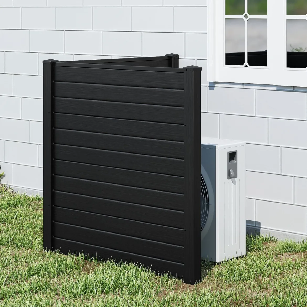 2 Paneele Sichtschutzzaun 123 x 123 cm Gartenzaun PVC mit 3 verzinkte Metall-Erdspieße Schwarz