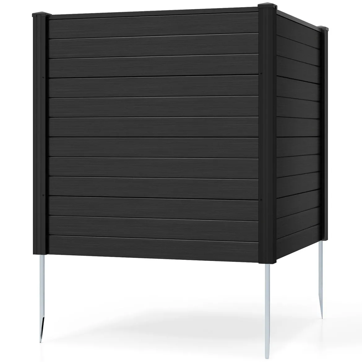 2 Paneele Sichtschutzzaun 123 x 123 cm Gartenzaun PVC mit 3 verzinkte Metall-Erdspieße Schwarz