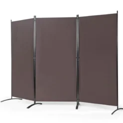 3 Panel Raumteiler mit robusten Scharnieren und Stahlbasis Freistehender Sichtschutz 260x 183 cm Kaffee