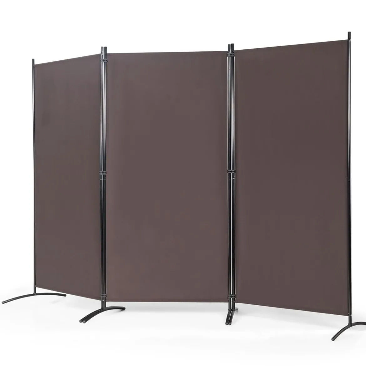 3 Panel Raumteiler mit robusten Scharnieren und Stahlbasis Freistehender Sichtschutz 260x 183 cm Kaffee
