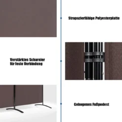 3 Panel Raumteiler mit robusten Scharnieren und Stahlbasis Freistehender Sichtschutz 260x 183 cm Kaffee
