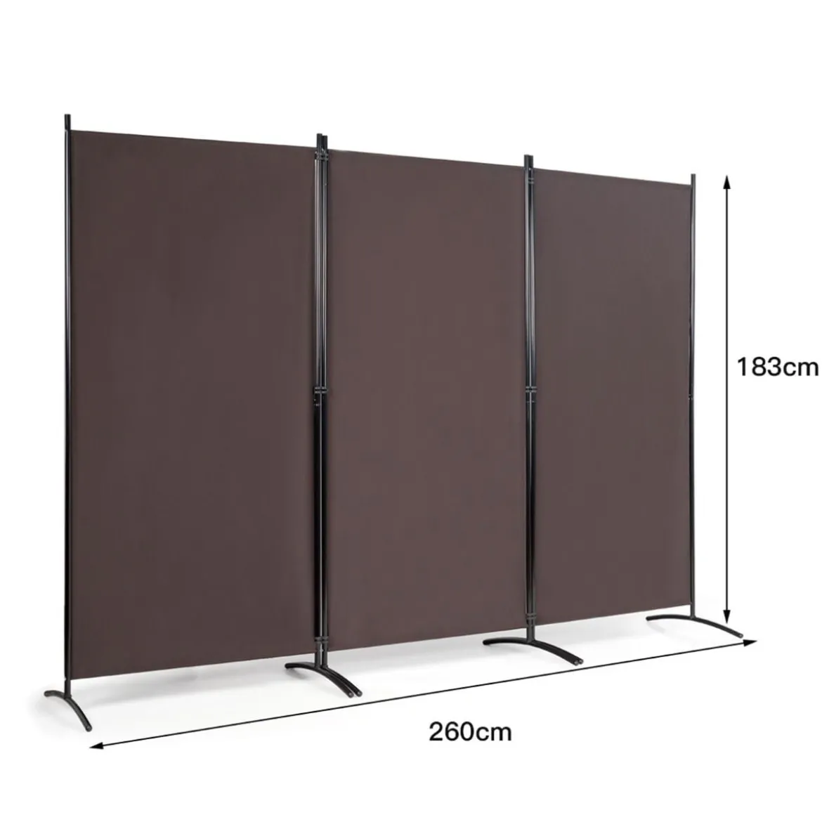 3 Panel Raumteiler mit robusten Scharnieren und Stahlbasis Freistehender Sichtschutz 260x 183 cm Kaffee