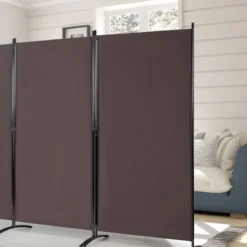 3 Panel Raumteiler mit robusten Scharnieren und Stahlbasis Freistehender Sichtschutz 260x 183 cm Kaffee