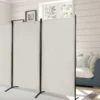 3-Panel Raumteiler mit Verstellbaren Untersetzern & Robusten Scharnieren & Stahlbasis Beige
