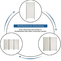 3-Panel Raumteiler mit Verstellbaren Untersetzern & Robusten Scharnieren & Stahlbasis Beige
