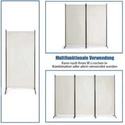 3-Panel Raumteiler mit Verstellbaren Untersetzern & Robusten Scharnieren & Stahlbasis Beige