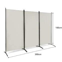 3-Panel Raumteiler mit Verstellbaren Untersetzern & Robusten Scharnieren & Stahlbasis Beige