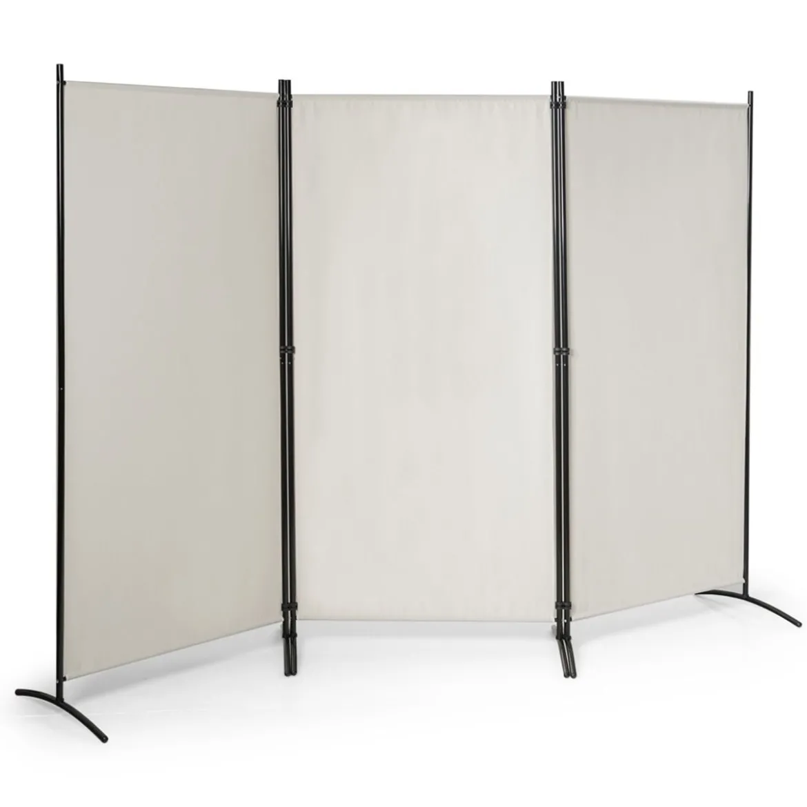 3-Panel Raumteiler mit Verstellbaren Untersetzern & Robusten Scharnieren & Stahlbasis Beige