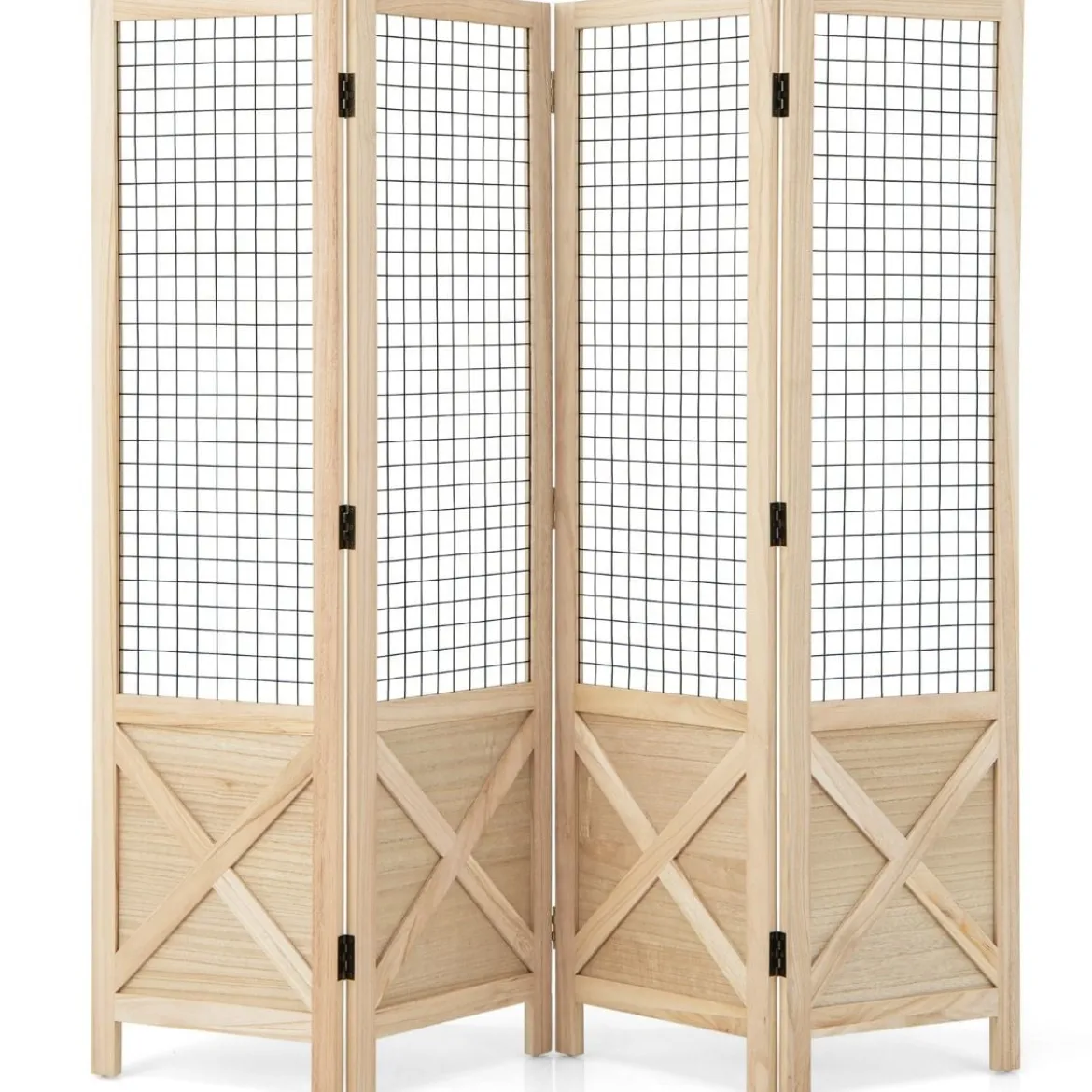 Paravent 151 x 144 cm Raumteiler klappbar 4 teilige Trennwand Holzrahmen Natur