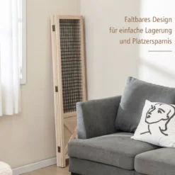 Paravent 151 x 144 cm Raumteiler klappbar 4 teilige Trennwand Holzrahmen Natur