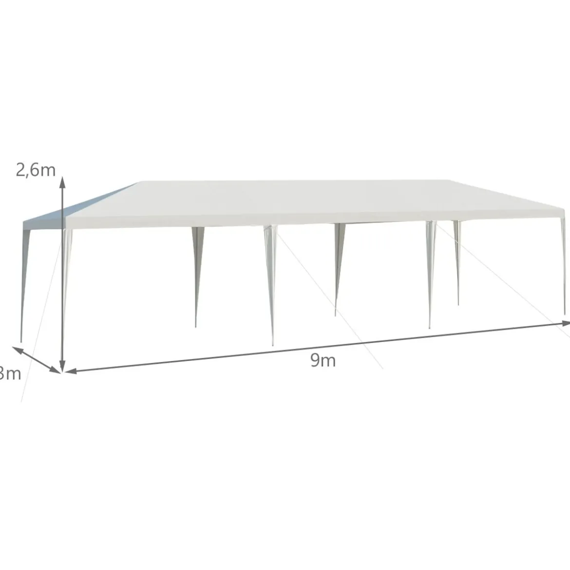 Partyzelt 3 m x 9 m Wasserdichter Pavillon für den Außenbereich Weiß