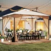 Pavillon 3 x 3,6 m Faltpavillon mit 4 Sandsäcken & 4 Moskitonetz & Doppeldach Wasserdicht & Stabil & Winterfest Khaki