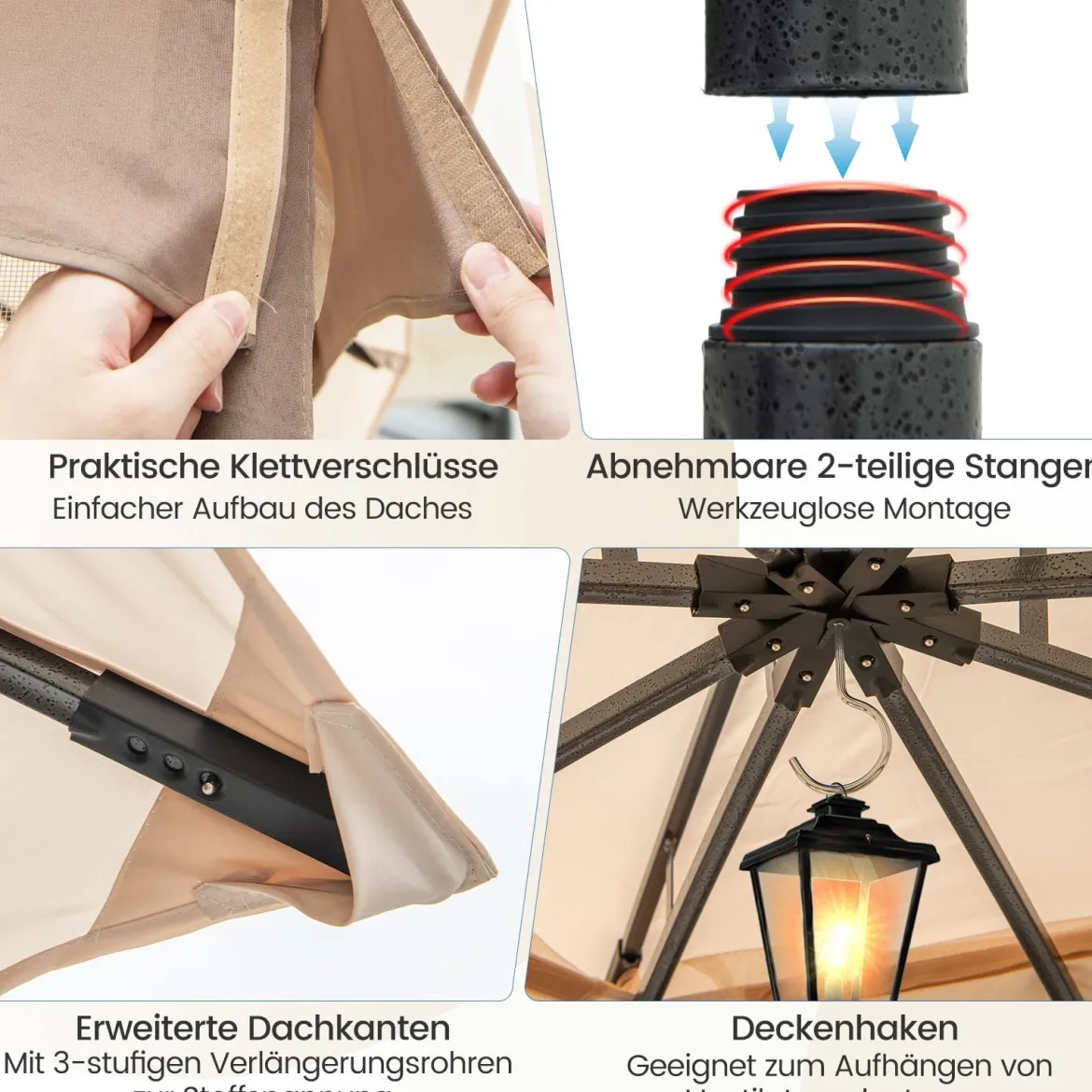Pavillon 3 x 3,6 m Faltpavillon mit 4 Sandsäcken & 4 Moskitonetz & Doppeldach Wasserdicht & Stabil & Winterfest Khaki