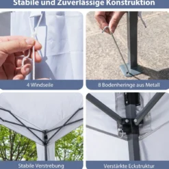 Pavillon 3x3 m Faltpavillon mit Rolltasche 8 Heringe & 4 Windseile Gartenpavillon Wasserdicht Stabil Winterfest (mit Moskitonetz)