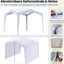 Pavillon 3x3 m Faltpavillon mit Rolltasche 8 Heringe & 4 Windseile Gartenpavillon Wasserdicht Stabil Winterfest (mit Moskitonetz)