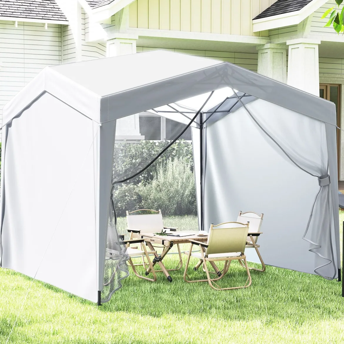 Pavillon 3x3 m Faltpavillon mit Rolltasche 8 Heringe & 4 Windseile Gartenpavillon Wasserdicht Stabil Winterfest (mit Moskitonetz)