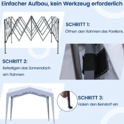 Pavillon 3x3 m Faltpavillon mit Rolltasche 8 Heringe & 4 Windseile Gartenpavillon Wasserdicht Stabil Winterfest (ohne Moskitonetz)
