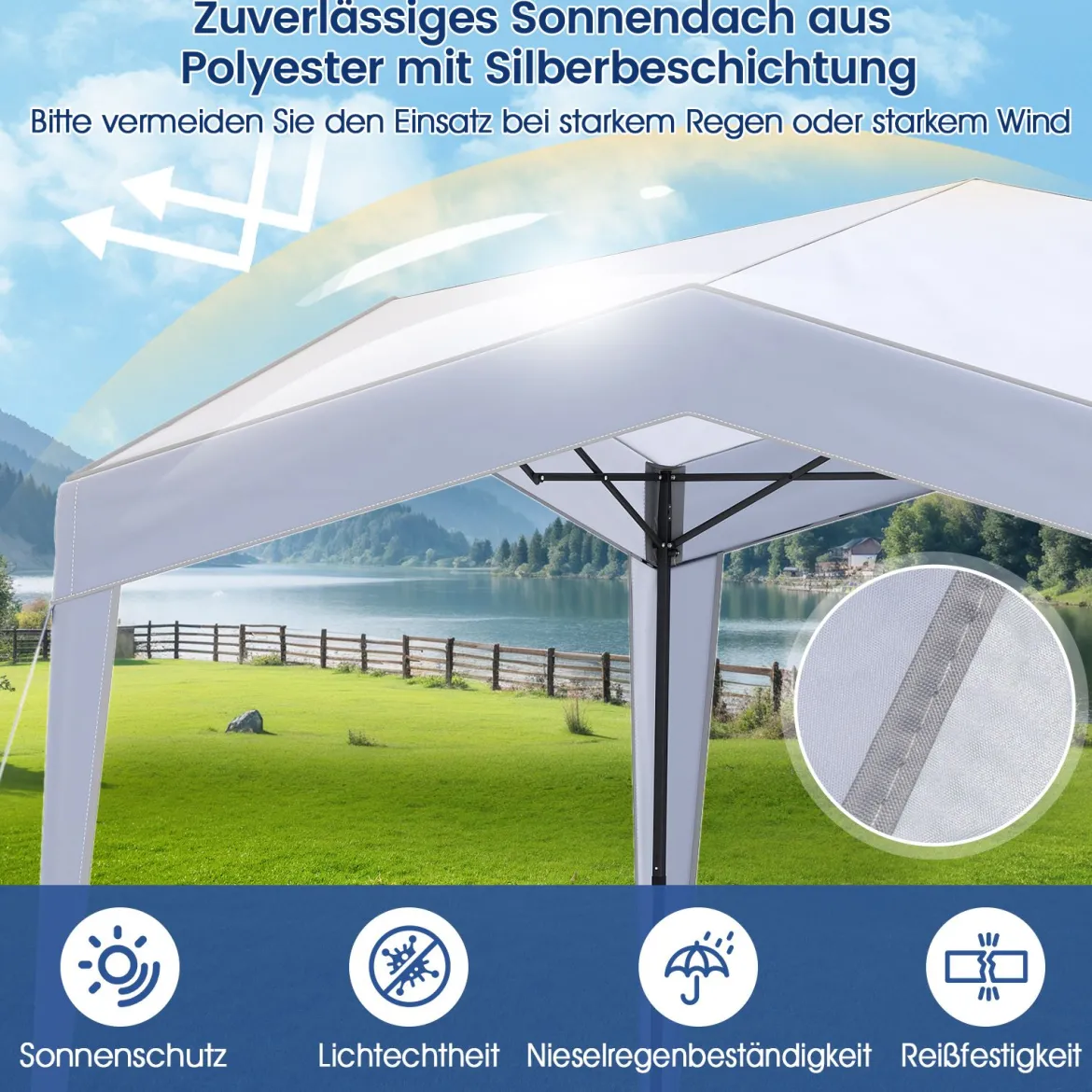 Pavillon 3x3 m Faltpavillon mit Rolltasche 8 Heringe & 4 Windseile Gartenpavillon Wasserdicht Stabil Winterfest (ohne Moskitonetz)