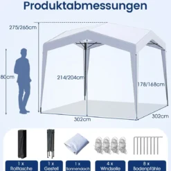 Pavillon 3x3 m Faltpavillon mit Rolltasche 8 Heringe & 4 Windseile Gartenpavillon Wasserdicht Stabil Winterfest (ohne Moskitonetz)