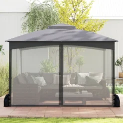 Pavillon 3 x 3,6 m Faltpavillon mit 4 Sandsäcken & 4 Moskitonetz & Doppeldach Wasserdicht & Stabil & Winterfest Grau