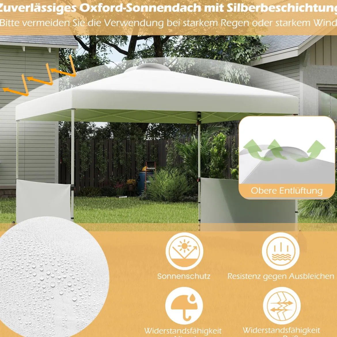 Pavillon 3 x 3m Faltpavillon mit 2 Seitenwänden & Tasche inkl. 4 Windseile & 4 Sandsäcke Weiß