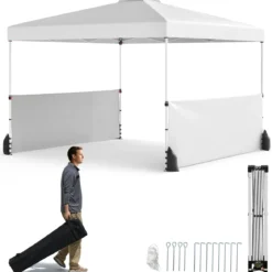 Pavillon 3 x 3m Faltpavillon mit 2 Seitenwänden & Tasche inkl. 4 Windseile & 4 Sandsäcke Weiß