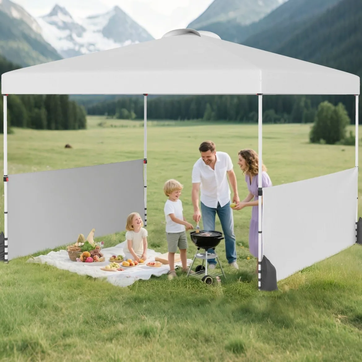 Pavillon 3 x 3m Faltpavillon mit 2 Seitenwänden & Tasche inkl. 4 Windseile & 4 Sandsäcke Weiß