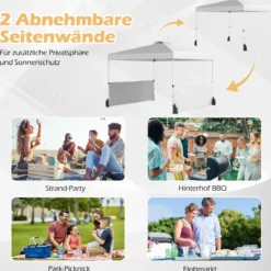 Pavillon 3 x 3m Faltpavillon mit 2 Seitenwänden & Tasche inkl. 4 Windseile & 4 Sandsäcke Weiß