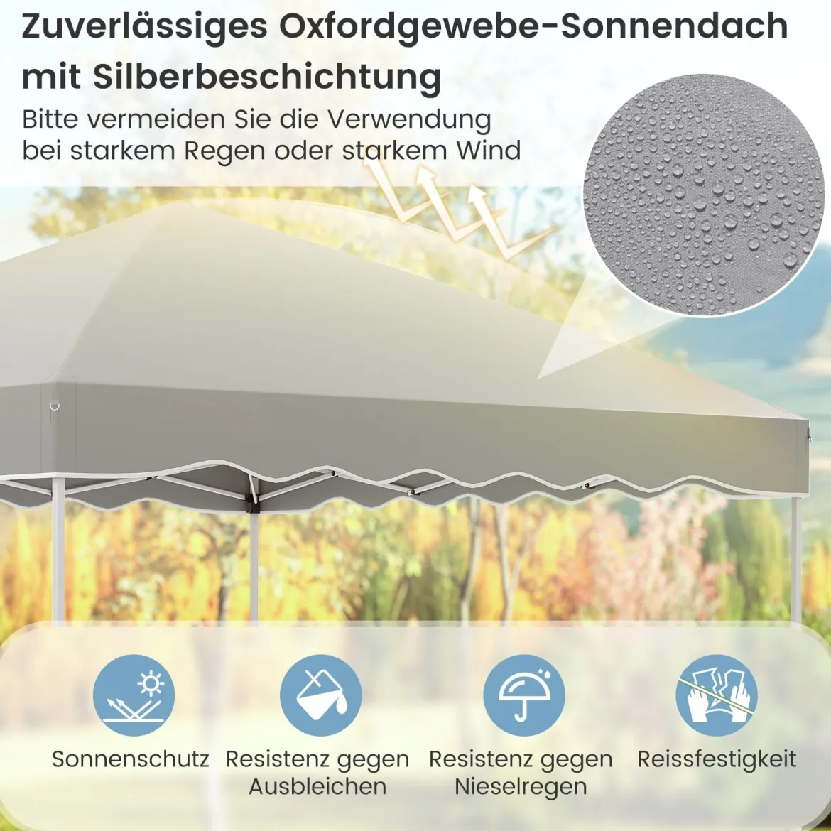 Pavillon 3 x 3 m Faltpavillon Wasserdicht mit Rolltasche inkl. 4 Windseile & 4 Sandsäcke & 8 Heringe Grau