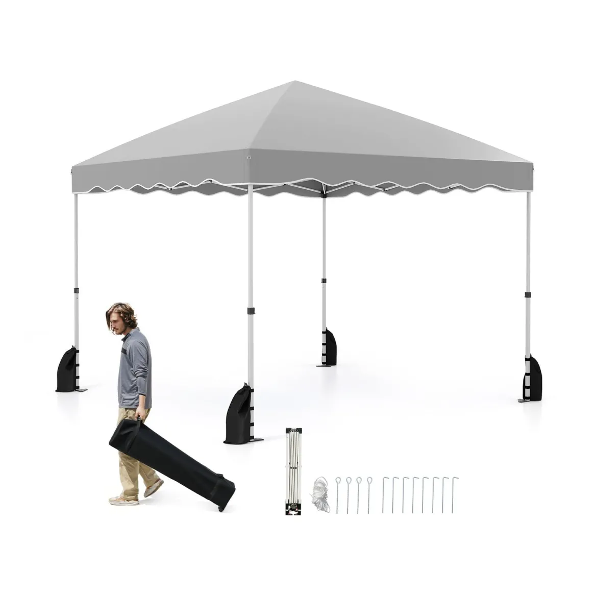 Pavillon 3 x 3 m Faltpavillon Wasserdicht mit Rolltasche inkl. 4 Windseile & 4 Sandsäcke & 8 Heringe Grau