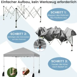Pavillon 3 x 3 m Faltpavillon Wasserdicht mit Rolltasche inkl. 4 Windseile & 4 Sandsäcke & 8 Heringe Grau