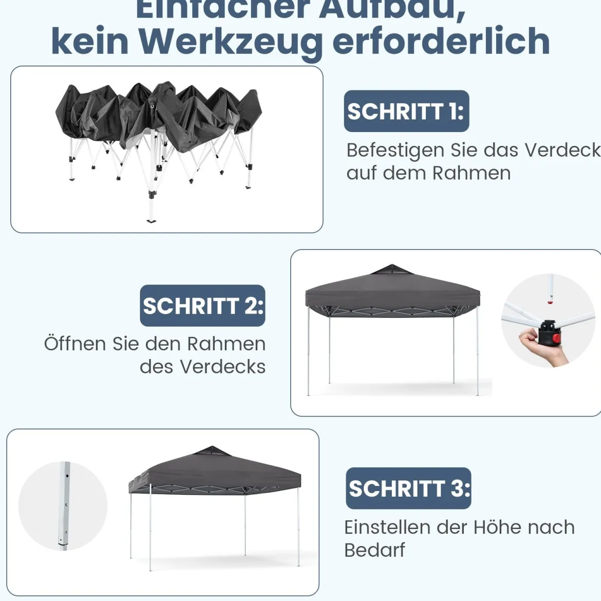 Pavillon 3x3m Faltpavillon wasserdicht stabil UV-Schutz 50+ Partyzelt Faltzelt Grau