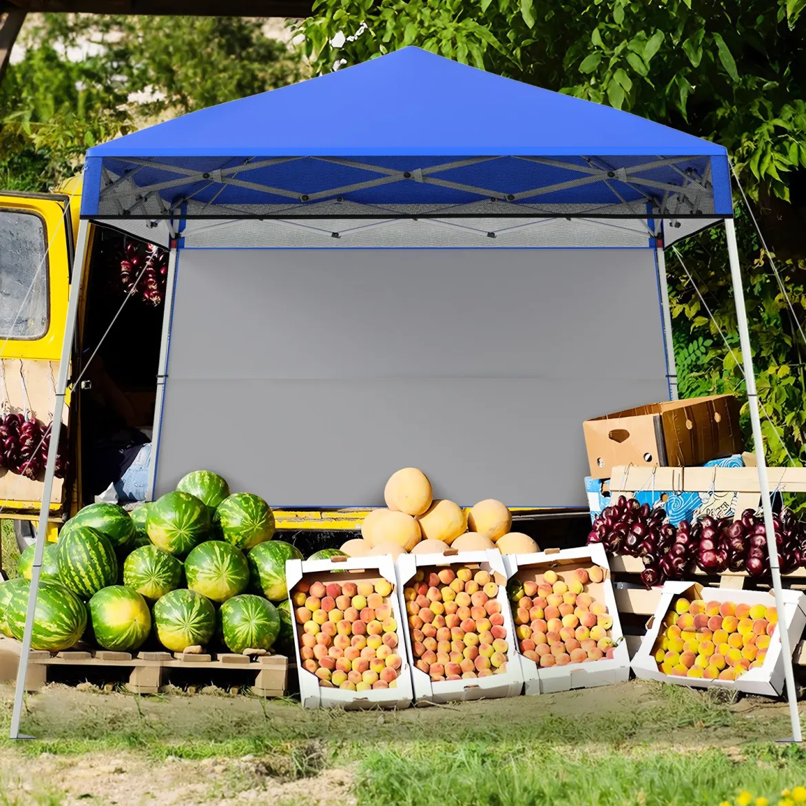 Pavillon 2x2 m Pop up Faltpavillon Höhenverstellbar mit Seitenwand & Bodenhaken Wasserdicht & Sonnenschutz Partyzelt Blau