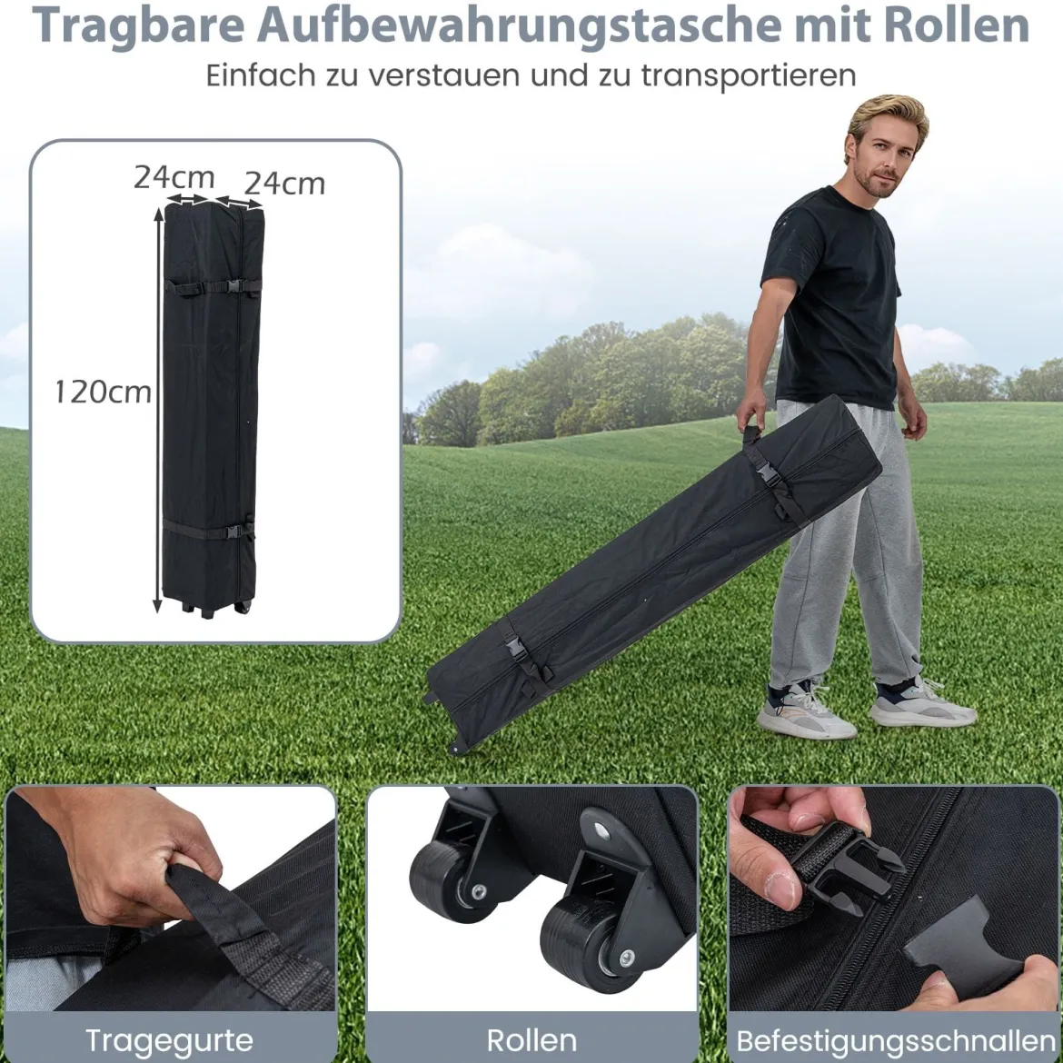 Pavillon 3 x 3 m Pop up Faltpavillon mit 4 Abnehmbaren Seitenwänden Schwarz/Grau/Weiß
