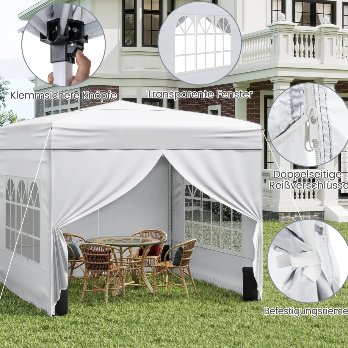 Pavillon 3 x 3 m Pop up Faltpavillon mit 4 Abnehmbaren Seitenwänden Schwarz/Grau/Weiß